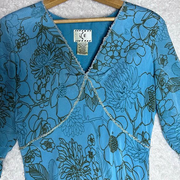 ICE Blue Floral Print‎ Silk Boho Dress Size 6 - Picture 5 of 7